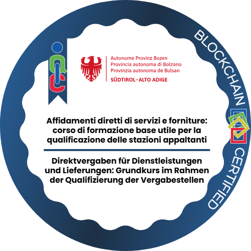 Affidamenti diretti di servizi e forniture - Direktvergaben für Dienstleistungen und Lieferungen: corso di formazione base utile per la qualificazione delle stazione appaltanti
