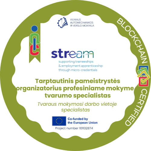 Tarptautinis pameistrystės organizatorius profesiniame mokyme – tvaraus mokymosi darbo vietoje specialistas